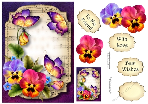 Sheet Music & Butterflies - Pretty Pansies A5