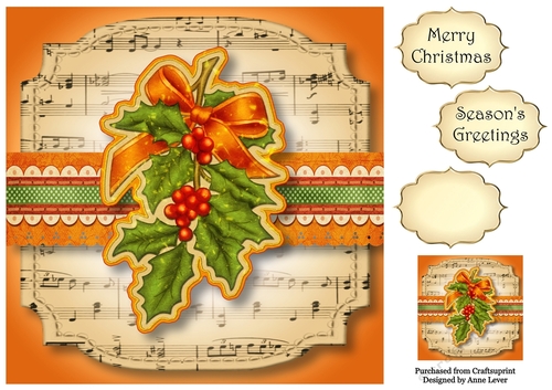 Sheet Music Vintage Christmas - Holly 8x8