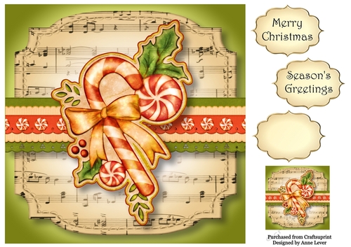 Sheet Music Vintage Christmas - Candy Cane 8x8