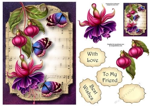 Sheet Music & Butterflies - Fuschias A5