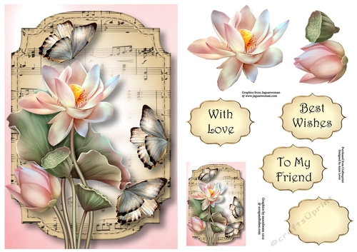 Sheet Music & Butterflies - Lotus Flower A5