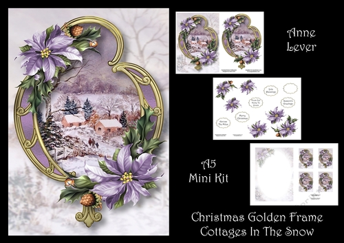 Christmas Golden Frame - Cottages In The Snow