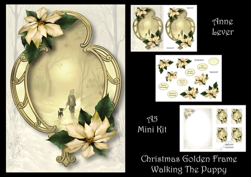 Christmas Golden Frame - Walking The Puppy