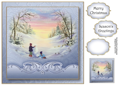 Watercolour Christmas - Building A Snowman 8x8