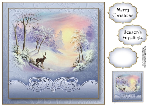 Watercolour Christmas - A Deer In The Snow 8x8