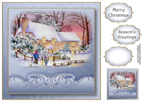 Watercolour Christmas - Cottages In The Snow 8x8