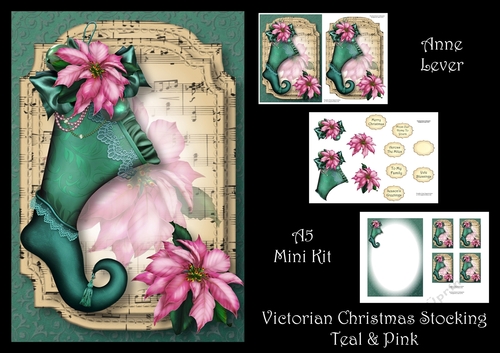 Victorian Christmas Stocking - Teal & Pink