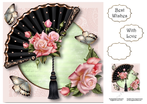 Fabulous Fan With Pink Roses 8x8