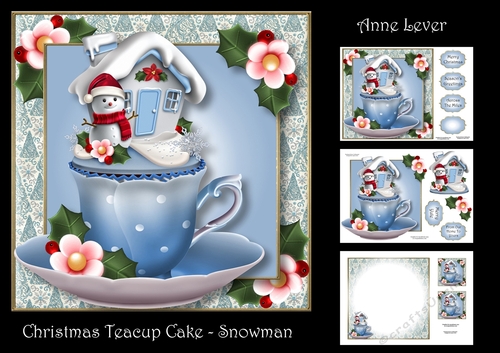 Christmas Teacup Cake - Snowman