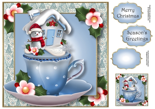 Christmas Teacup Cake - Snowman 8x8