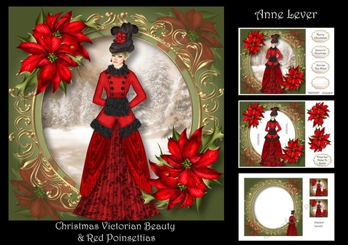 Christmas Victorian Beauty & Red Poinsettias