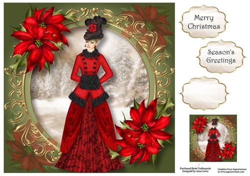 Christmas Victorian Beauty & Red Poinsettias 8x8