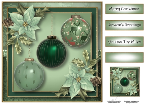Bauble Trio - Green Reindeer 8x8