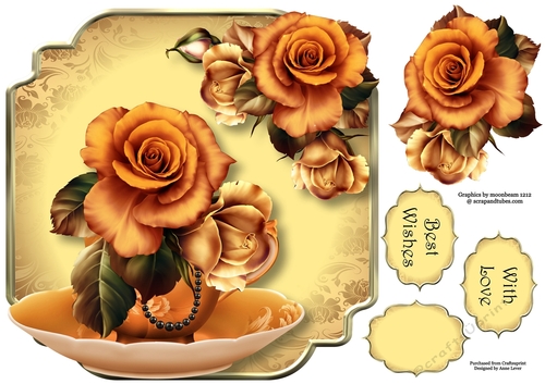 Teacup & Saucer - Golden Autumn Fantasy Roses