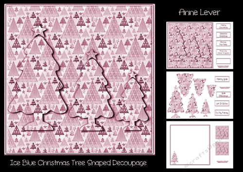Vintage Pink Christmas Tree Shaped Decoupage