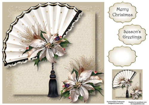 The Christmas Fan - Ivory Poinsettias 8x8