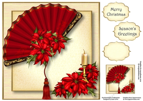 The Christmas Fan - Red Poinsettias 8x8