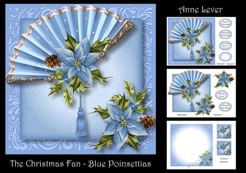 The Christmas Fan - Blue Poinsettias