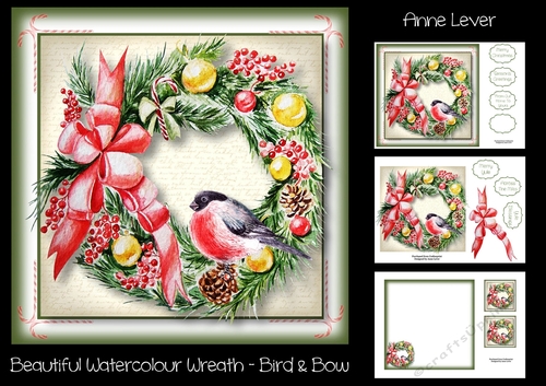 Beautiful Watercolour Wreath - Bird & Bow
