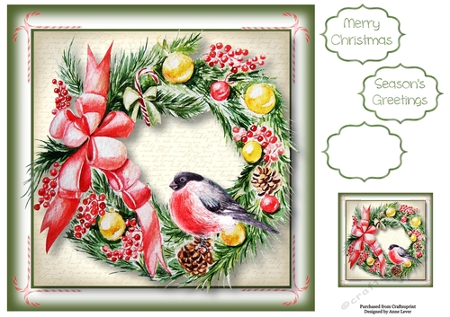 Beautiful Watercolour Wreath - Bird & Bow 8x8