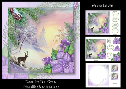 Deer In The Snow Beautiful Watercolour
