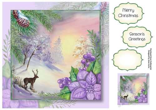 Deer In The Snow Beautiful Watercolour 8x8