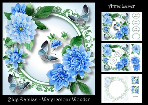 Blue Dahlias - Watercolour Wonder