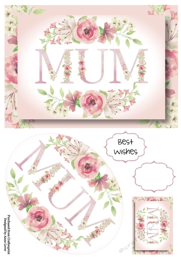 Mum - Pink Watercolour Florals A5