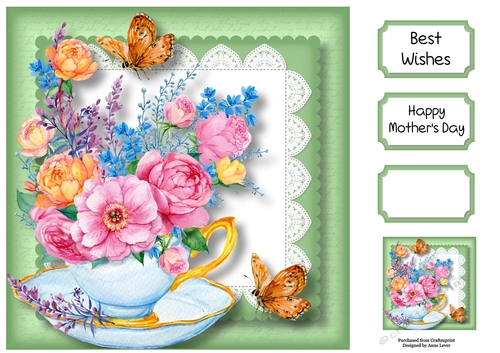 Watercoloured Floral Teacup 8x8