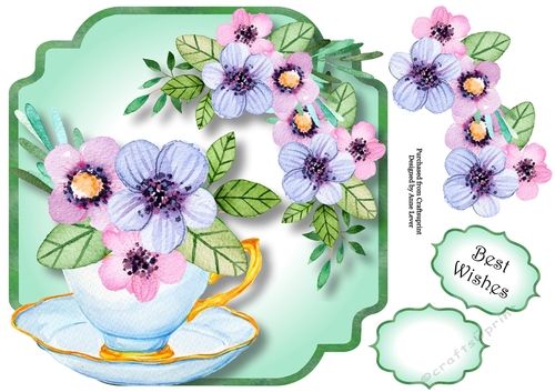 Pink & Lilac Flowers - Teacup & Saucer