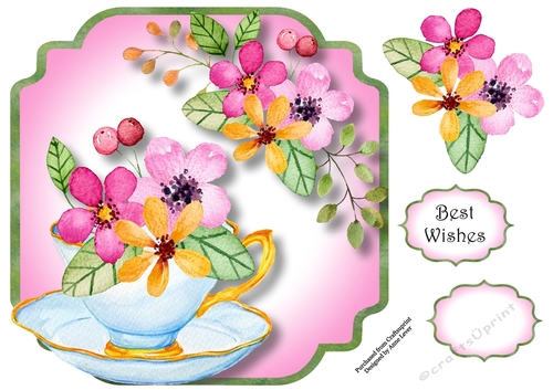 Yellow & Pink Flowers - Teacup & Saucer