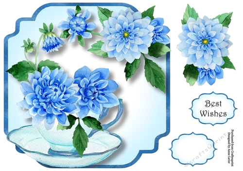 Beautiful Blue Dahlias - Teacup & Saucer