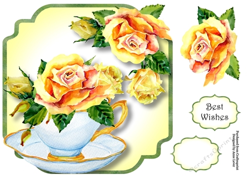 Yellow Roses - Teacup & Saucer