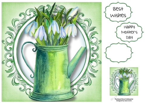 A watering can of snowdrops 8x8