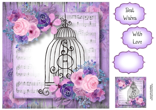 Beautiful Floral Birdcage In Purples 8x8