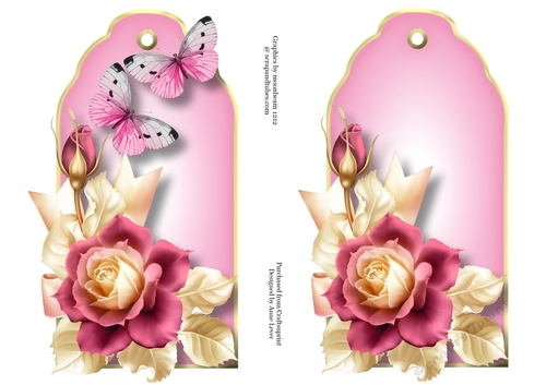 2 A5 Tag Shaped Toppers - Vintage Pink Rose