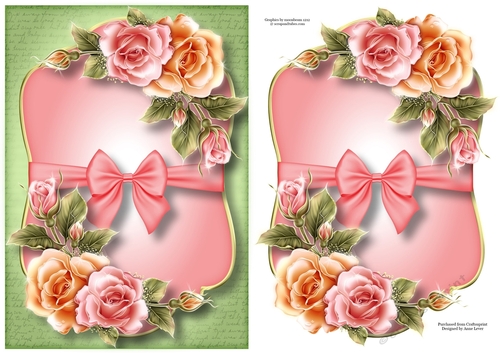 Gold edged Mat & Bow - Rosy Glow Roses
