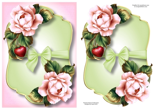 Gold edged Mat & Bow - Pale Pink Roses