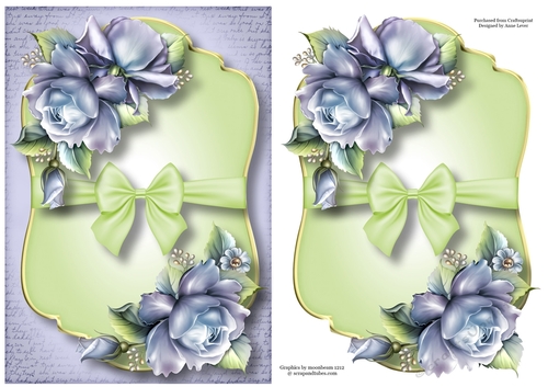 Gold edged Mat & Bow - Porcelain Roses