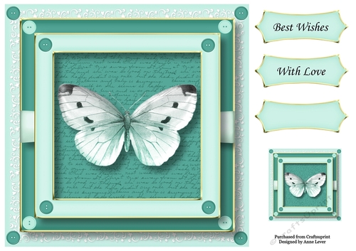 Buttons & Butterfly - Teal 8x8