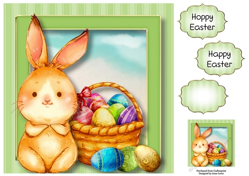 Easter Bunny & Basket Of Eggs 8x8