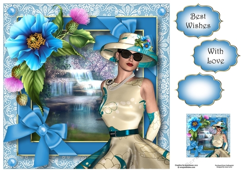 Pearls & Bows - Blue Poppies 8x8