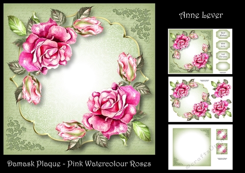 Damask Plaque - Pink Watercolour Roses 