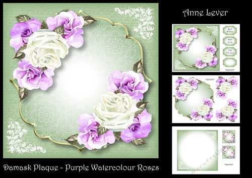 Damask Plaque - Purple Watercolour Roses 