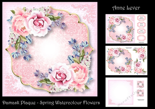 Damask Plaque - Spring Watercolour Roses 