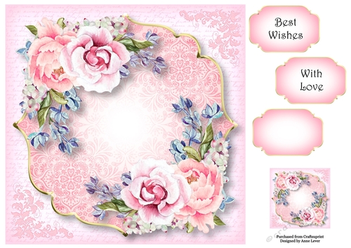 Damask Plaque - Spring Watercolour Roses 8x8