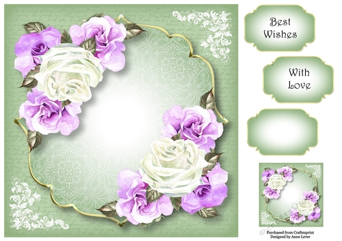 Damask Plaque - Purple Watercolour Roses 8x8