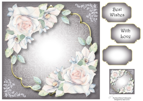 Damask Plaque - Pale Watercolour Roses 8x8