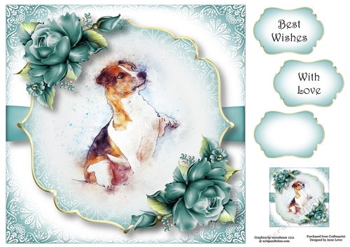 Gorgeous Jack Russell & Teal Roses 8x8