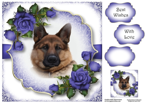 Gorgeous German Shepherd & Blue Roses 8x8